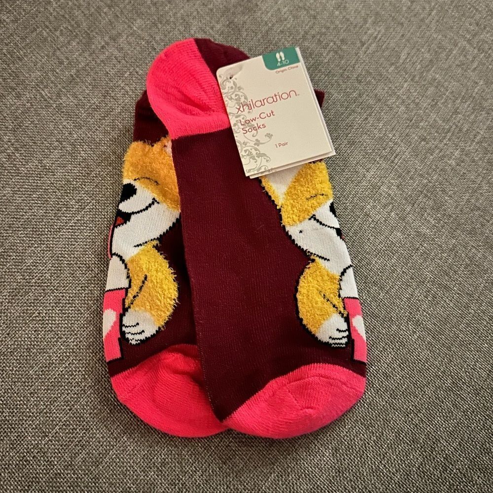 Welsh Corgi Dog Ladies Low Cut Socks Maroon Pink